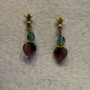 Elegant Gold and Purple Heart Earrings
